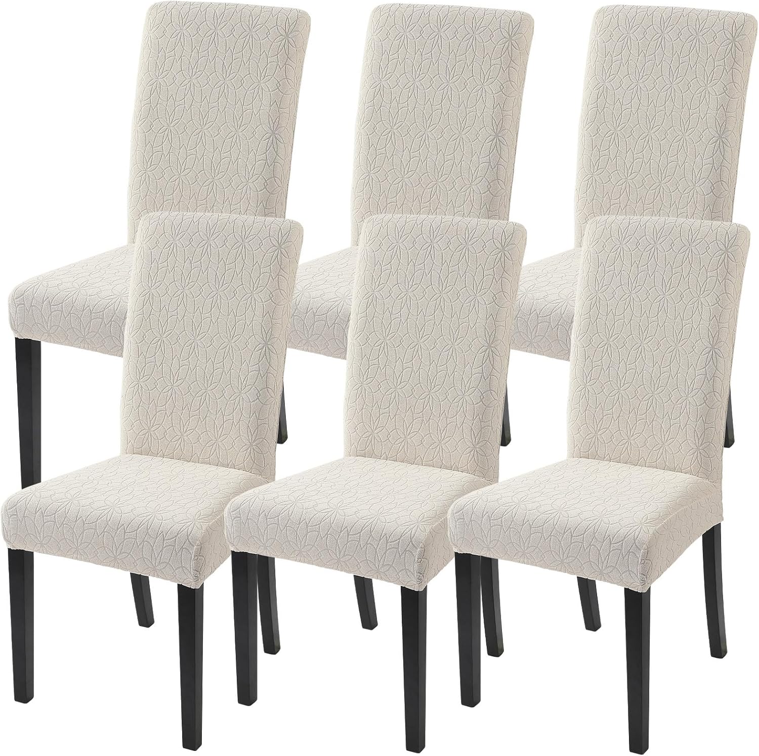 SearchI Chair Covers Slipcovers Set of 4, Spandex Super Fit Stretch Removable Washable Kitchen Parsons Protector for Dining Room,Hotel,Ceremony,Beige+Flowers