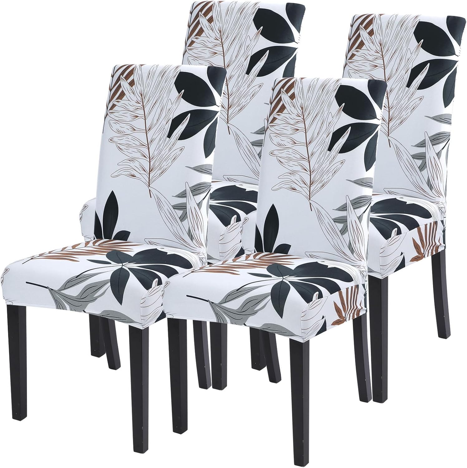 SearchI Chair Covers Slipcovers Set of 4, Spandex Super Fit Stretch Removable Washable Kitchen Parsons Protector for Dining Room,Hotel,Ceremony,Beige+Flowers