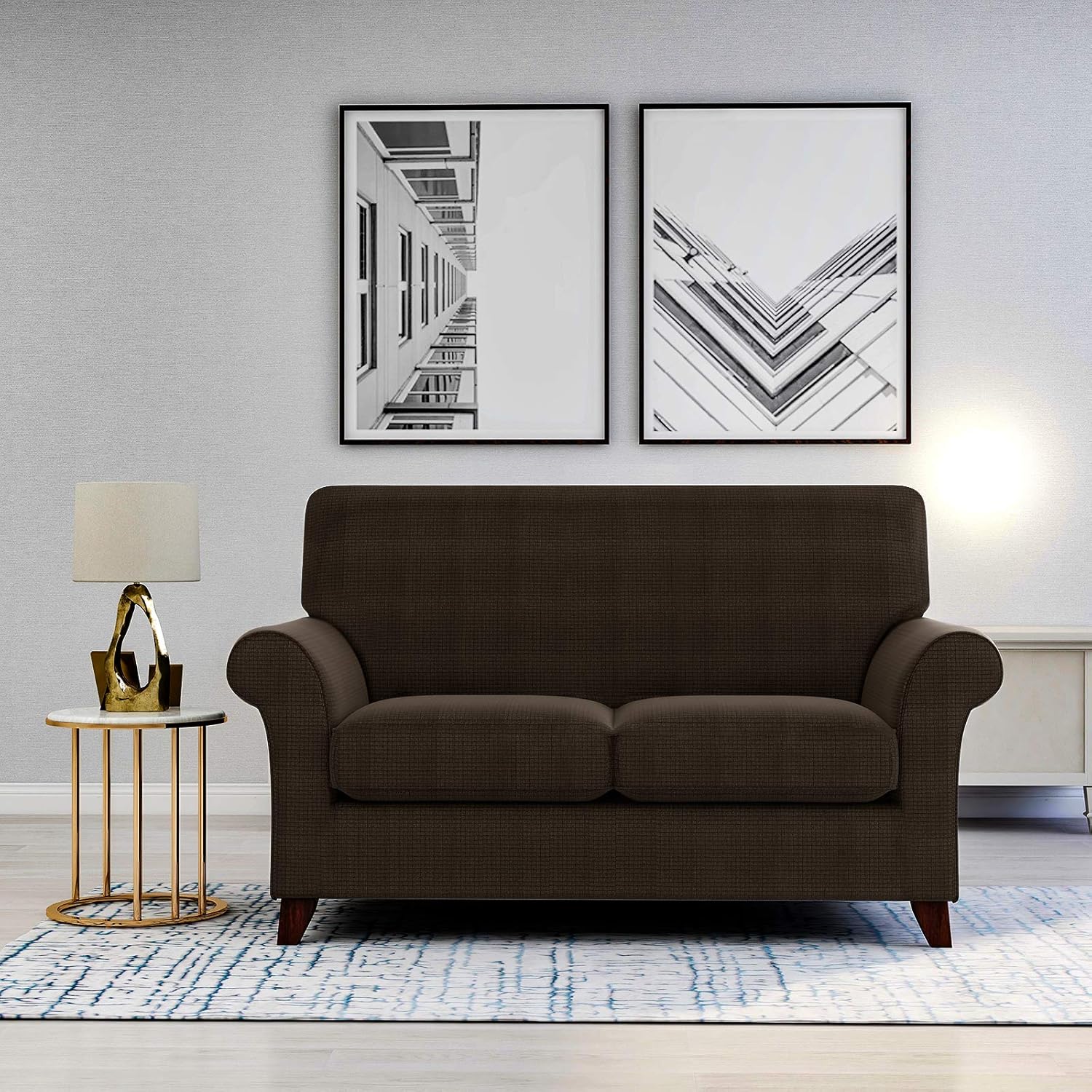 ZNSAYOTX 2 Piece Chair Covers for Living Room with Arms Anti Slip Stretch Arm Chair Slipcovers Sofa Armchair Slipcover Machine Washable Furniture Protector (Black and White, Chair)