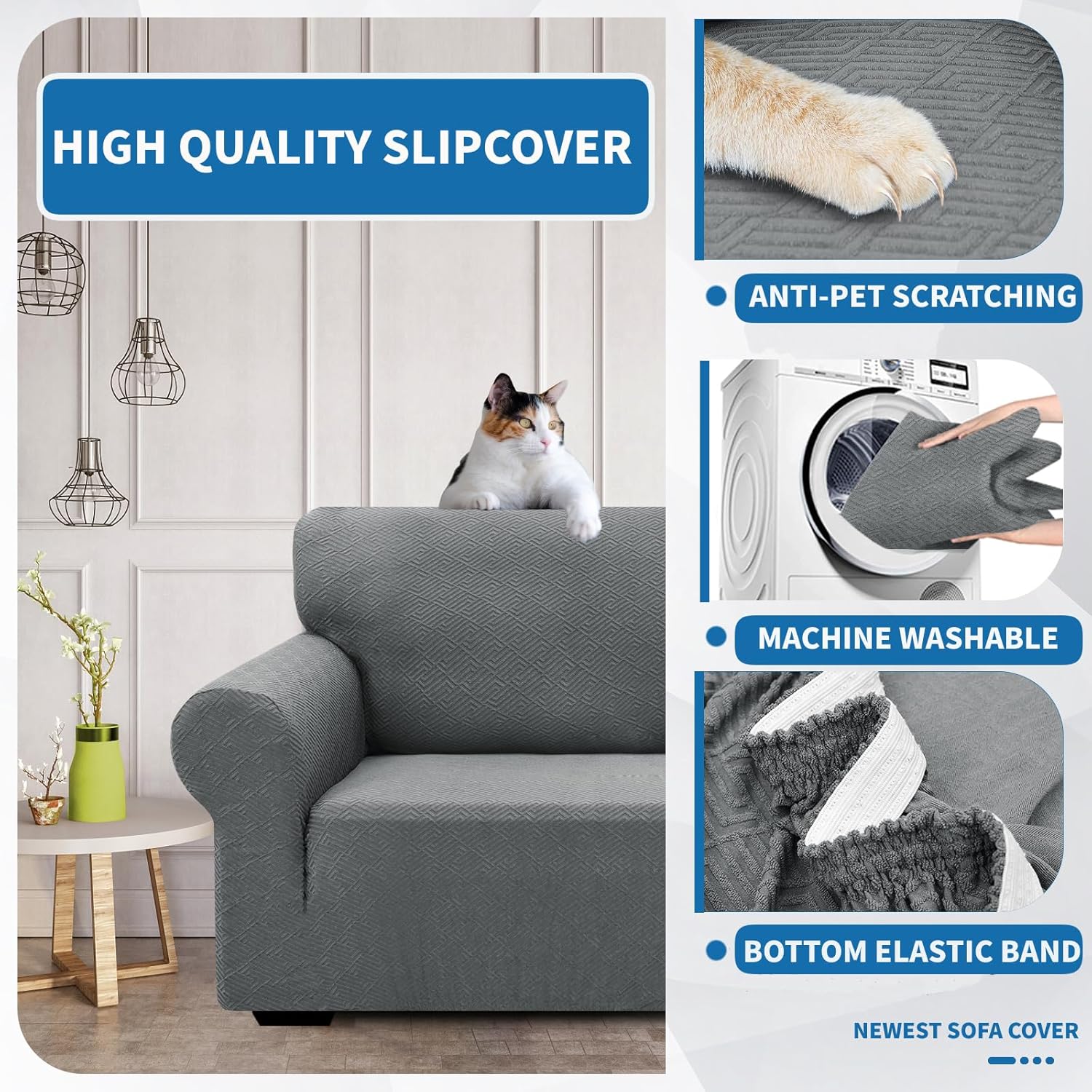 XINEAGE 2025 New Stretch Armchair Covers 1 Piece Chair Slipcovers Chair Protector for Living Room Thick Soft Chair Cover with Elastic Bottom Couch Cover for Pets Kids (31"-46", Light Gray)