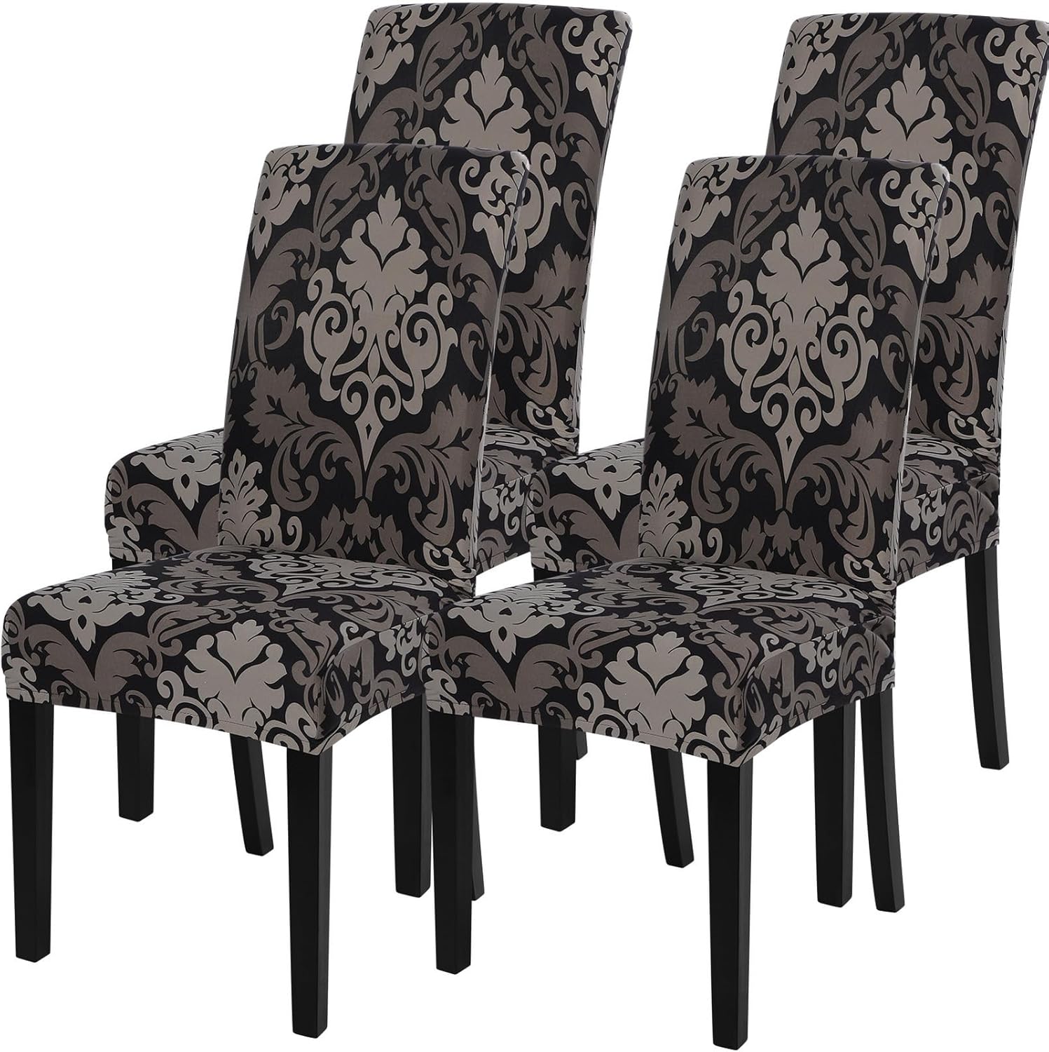 SearchI Chair Covers Slipcovers Set of 4, Spandex Super Fit Stretch Removable Washable Kitchen Parsons Protector for Dining Room,Hotel,Ceremony,Beige+Flowers