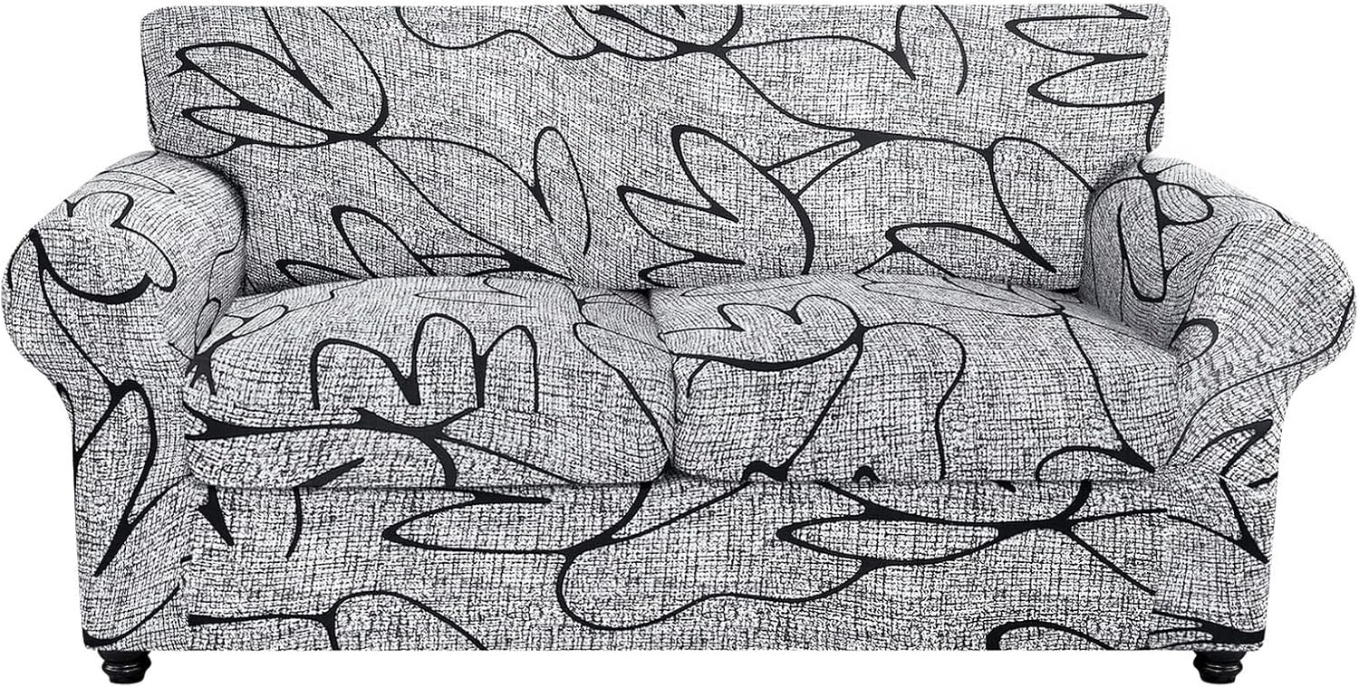 SearchI Stretch Sofa Cover Printed Couch Covers, Floral Pattern 2 Piece Armchair Slipcover with Separate Chair Cushion Cover, Washable Furniture Protector for Living Room(Armchair, Ball Flower)