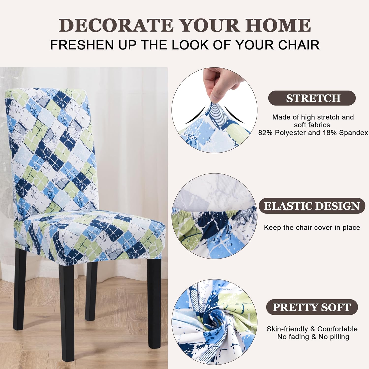 Sufdari Dining Chair Covers,Kitchen Cover,Parsons Slipcover,Spandex Protectors for Room Stretch Chairs Cover Set of 4 -Gray