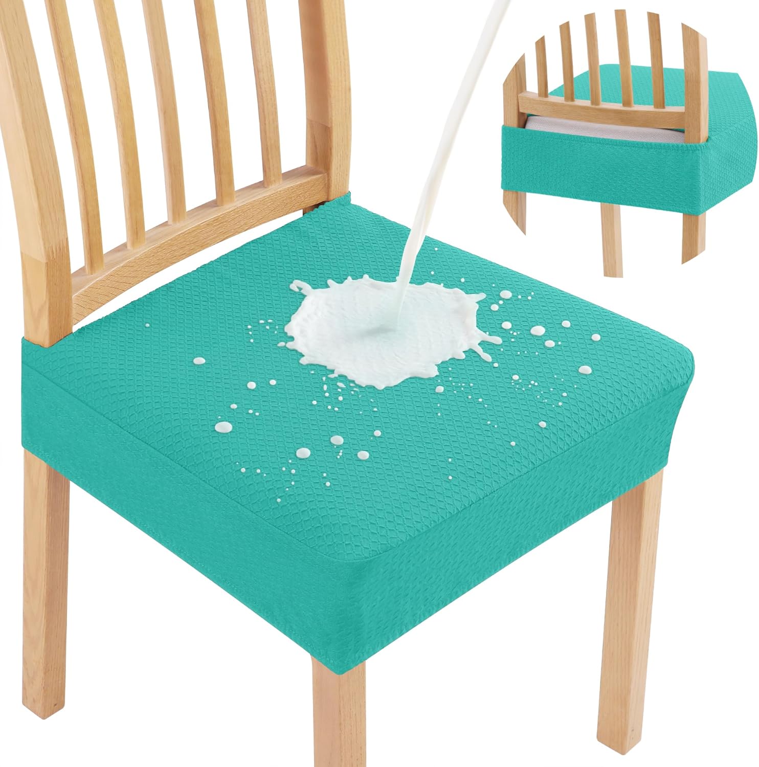 Smiry Waterproof Seat Covers for Dining Room Chairs Set of 4, Stretch Jacquard Removable Washable Chair Seat Slipcovers Protector, No Rear Covers, Beige