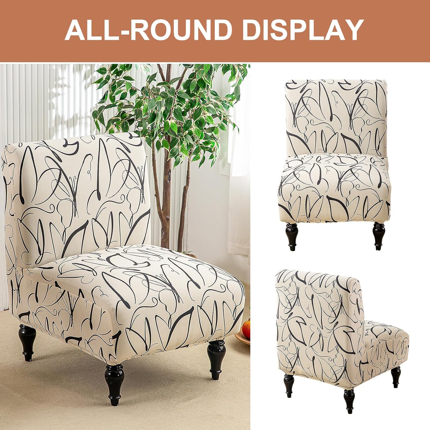 Eco-Ancheng Armless Chair Slipcover Removable Armless Accent Chairs Covers Washable Armless Slipper Chair Slipcover Printed Armless Chair Furniture Protector Covers for Living Dining Room Hotel
