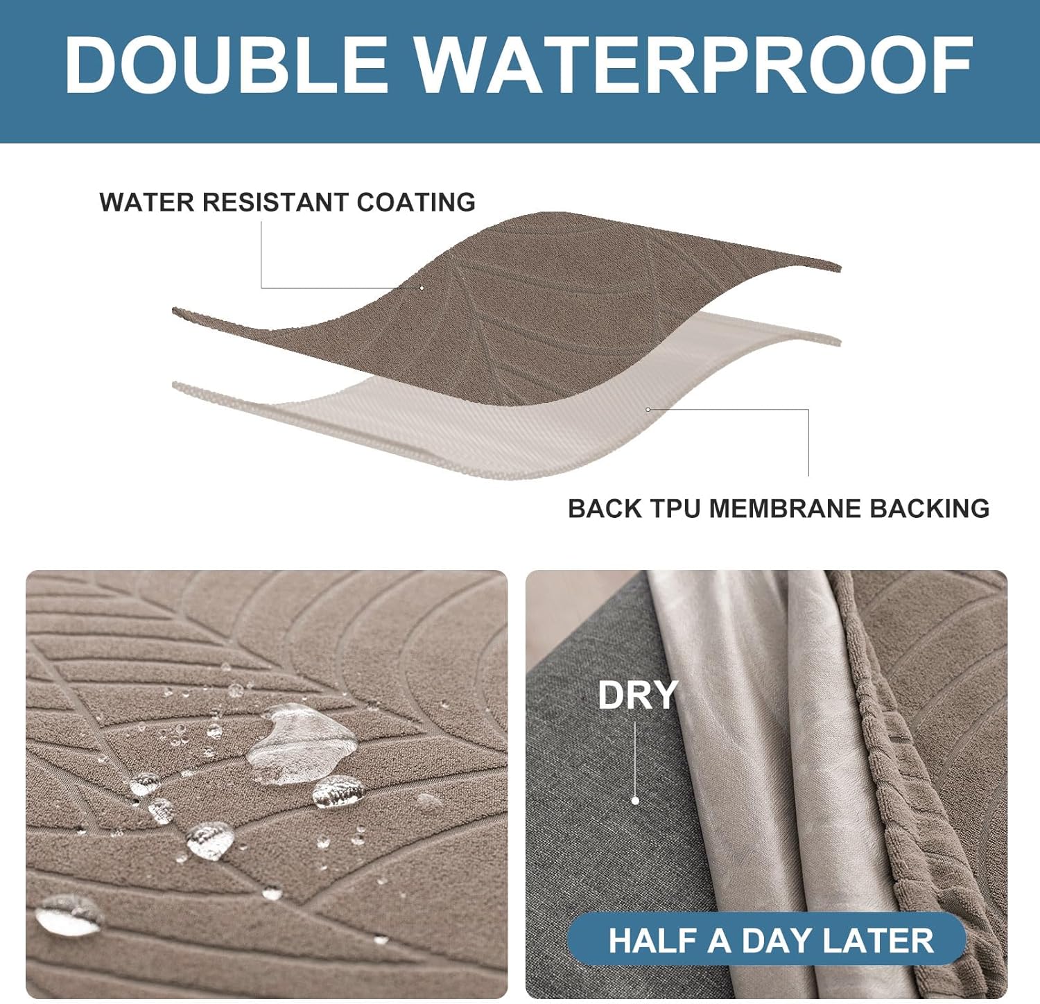 Genina 100% Waterproof Chair Covers for Dining Room Set of 4, Stretch Parson Chair Slipcovers for Kitchen Chairs, Washable Chair Protectors, Leaves-Warm Gray