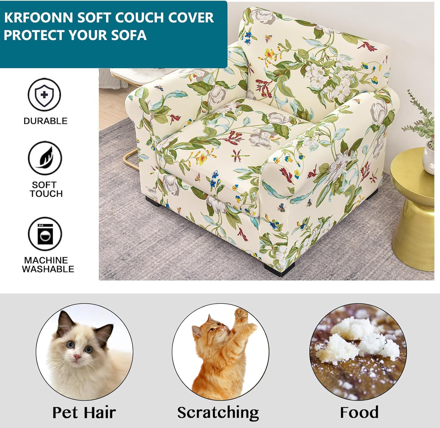 KRFOONN 2 Piece Chair Covers Printed Sofa Covers Couch Covers Washable Armchair Sofa Couch Slipcover Furniture Protector with Elastic Bottom for Living Room (Armchair, 23), Small