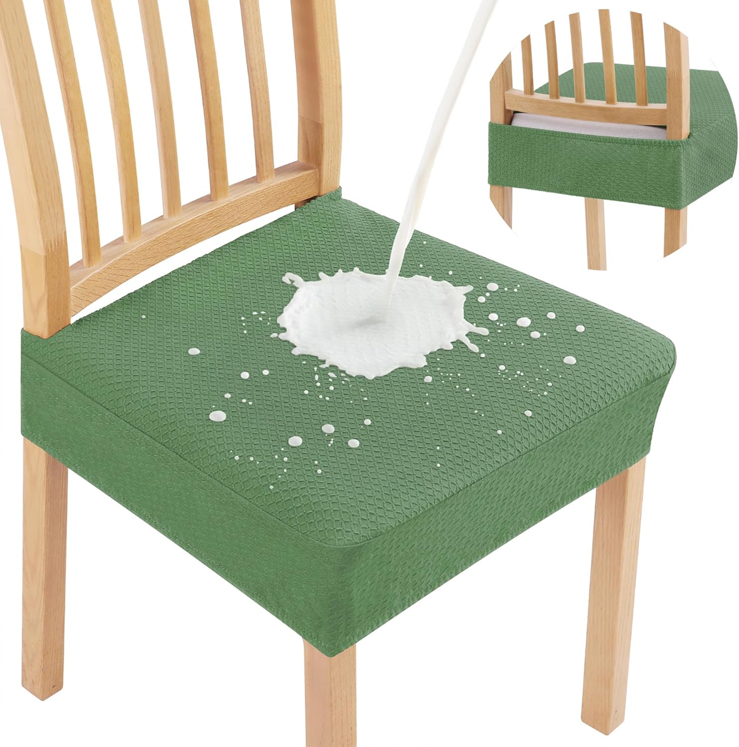 Smiry Waterproof Seat Covers for Dining Room Chairs Set of 4, Stretch Jacquard Removable Washable Chair Seat Slipcovers Protector, No Rear Covers, Beige