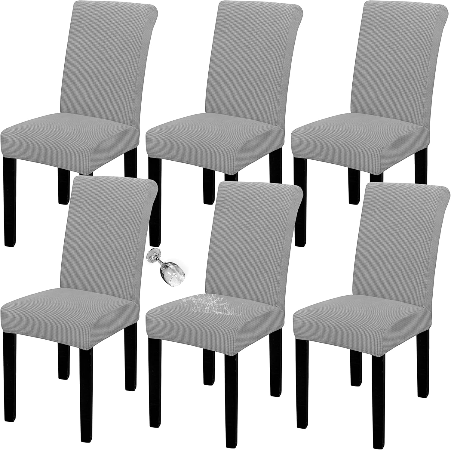 Easy-Going 100% Waterproof Dining Room Chair Cover Set of 6, Stretch Jacquard Parson Chair Slipcover Removable Washable Chair Protector for Home, Restaurant, Banquet (Large, Light Gray)