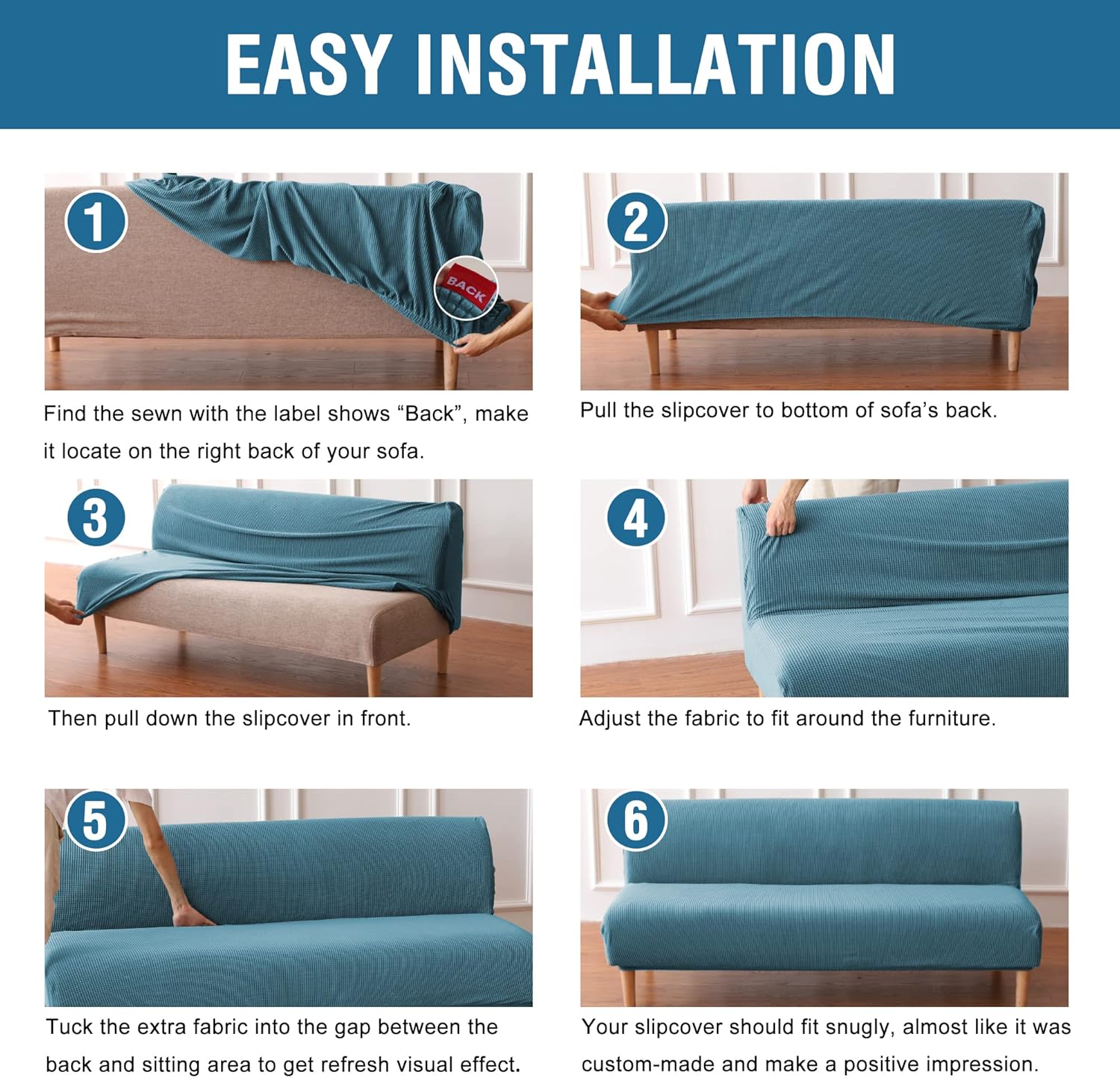 H.VERSAILTEX Armless Futon Cover Stretch Sofa Bed Slipcover Protector Elastic Feature Rich Textured High Spandex Small Checks Jacquard Fabric Futon Cover, Machine Washable, Sage