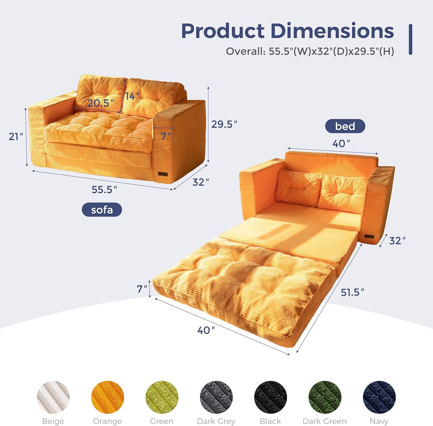 Convertible Sofa Bed, Pull Out Loveseat