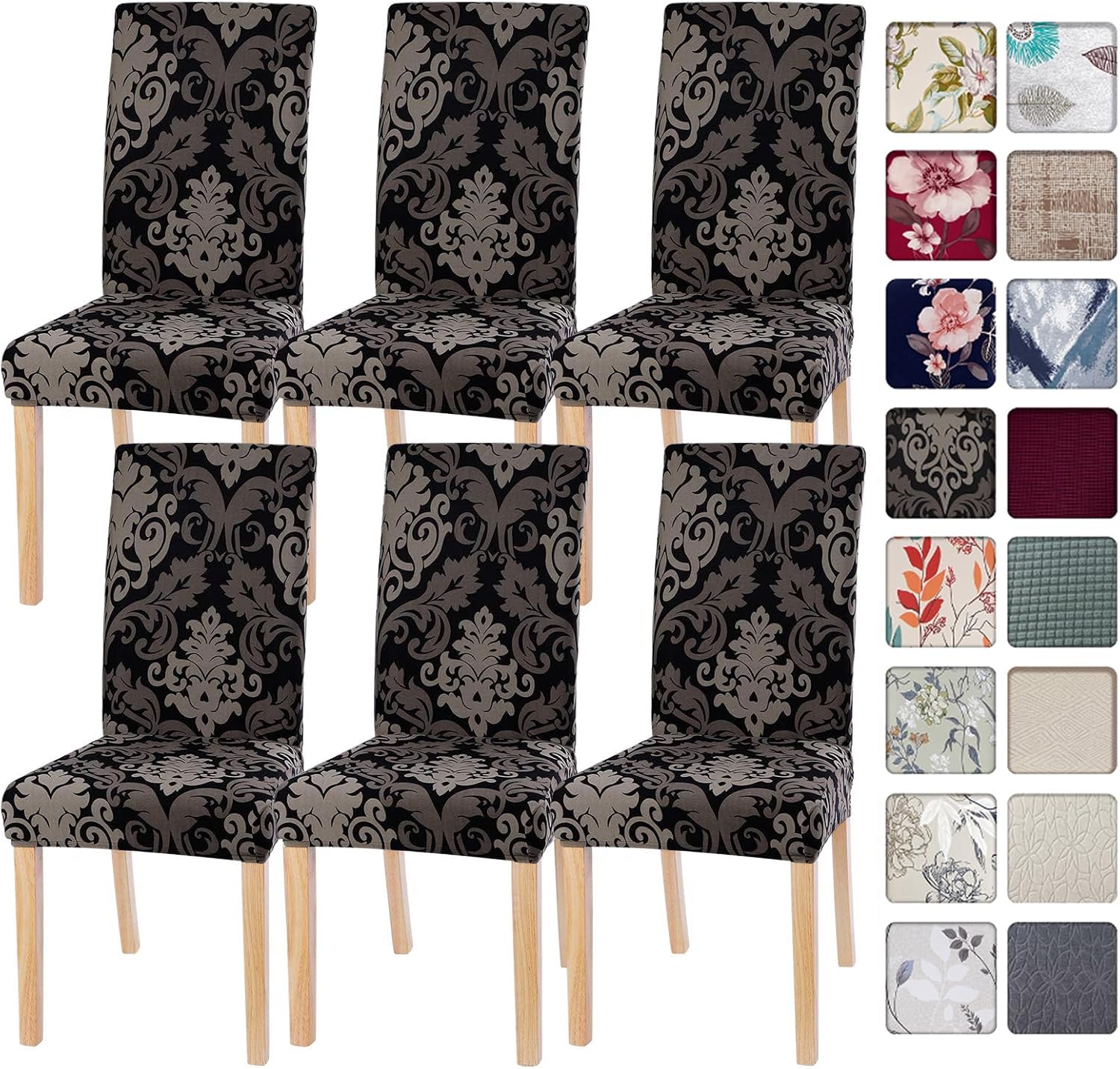 SearchI Chair Covers Slipcovers Set of 4, Spandex Super Fit Stretch Removable Washable Kitchen Parsons Protector for Dining Room,Hotel,Ceremony,Beige+Flowers