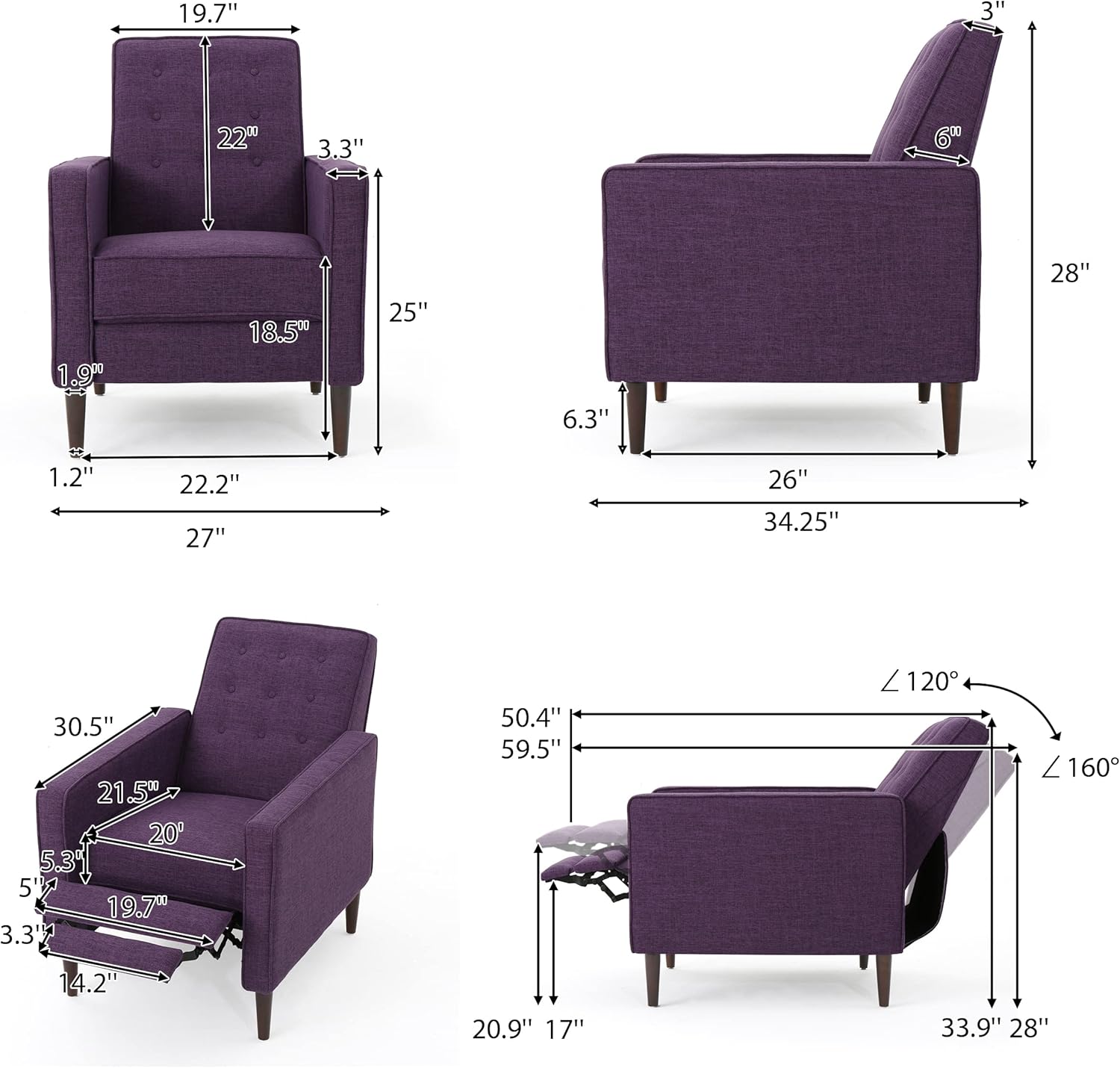 Modern Fabric Recliners, 2-Pcs Set