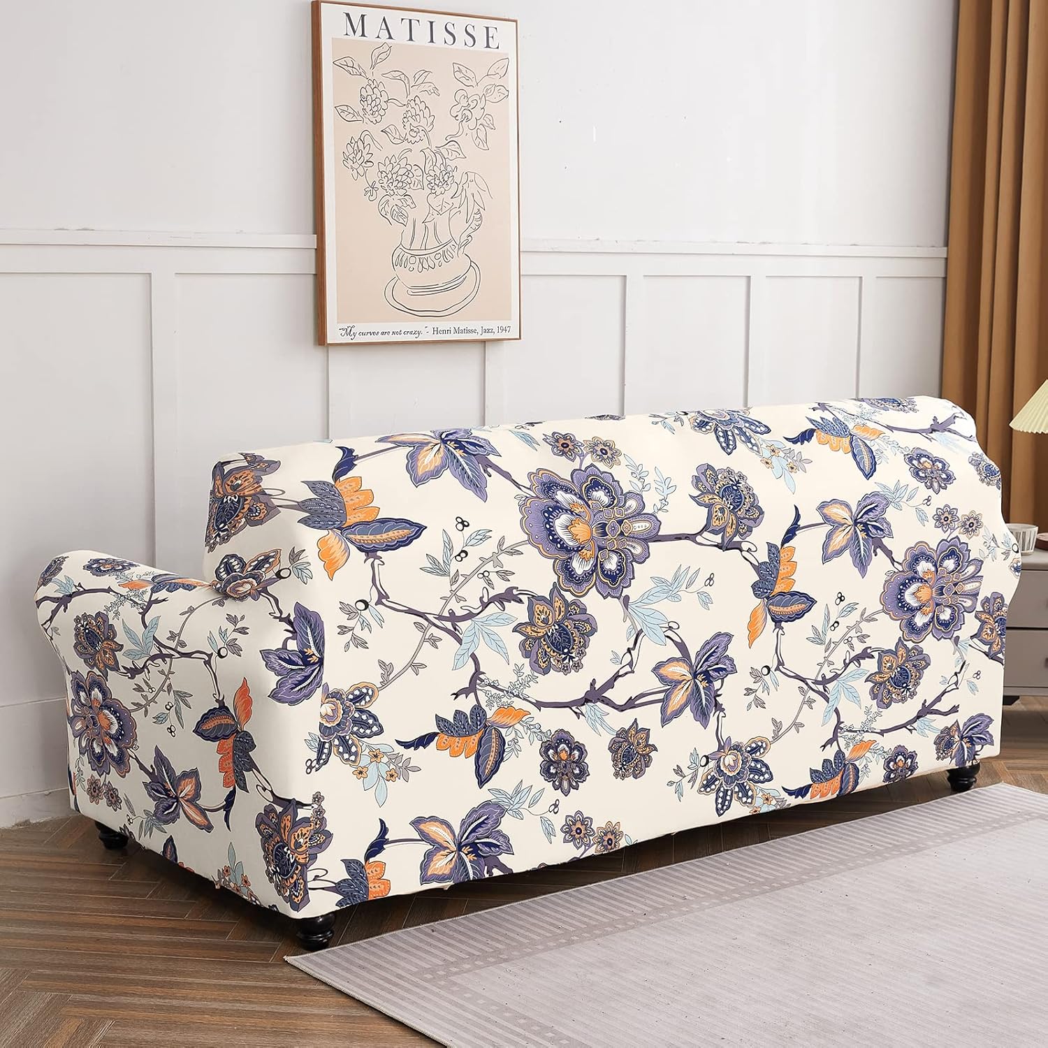 SearchI Stretch Sofa Cover Printed Couch Covers, Floral Pattern 2 Piece Armchair Slipcover with Separate Chair Cushion Cover, Washable Furniture Protector for Living Room(Armchair, Ball Flower)