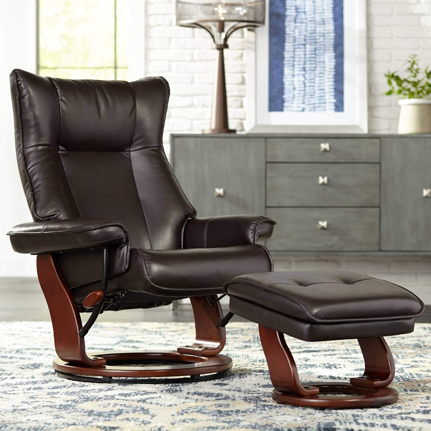 Leather Recliner with Ottoman Chair