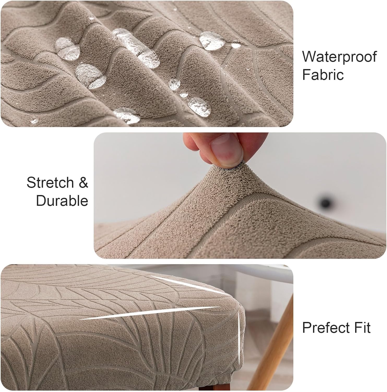 Genina 100% Waterproof Chair Covers for Dining Room Set of 4, Stretch Parson Chair Slipcovers for Kitchen Chairs, Washable Chair Protectors, Leaves-Warm Gray