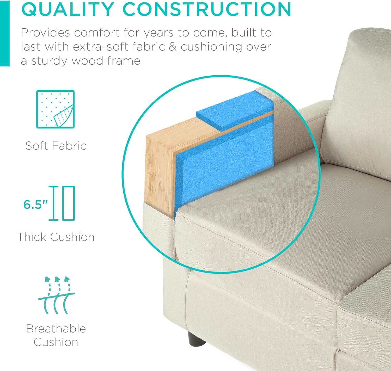 Best Choice Products Upholstered Sectional Sofa for Home, Apartment, Dorm, Bonus Room, Compact Spaces w/Chaise Lounge, 3-Seat, L-Shape Design, Reversible Ottoman Bench, 680lb Capacity - Light Gray