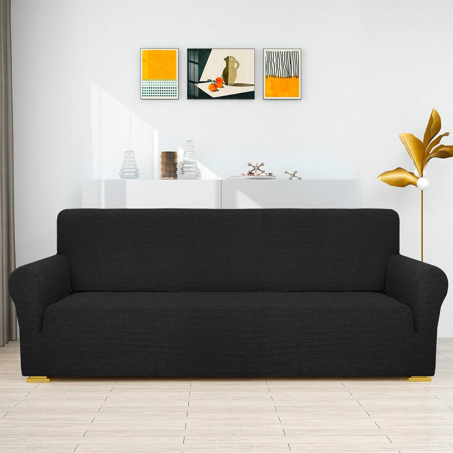 ZNSAYOTX Chair Slipcovers with Arms for Living Room High Stretchy Spandex Pet Friendly Armchair Furniture Protection Covers (Black and White, Chair)