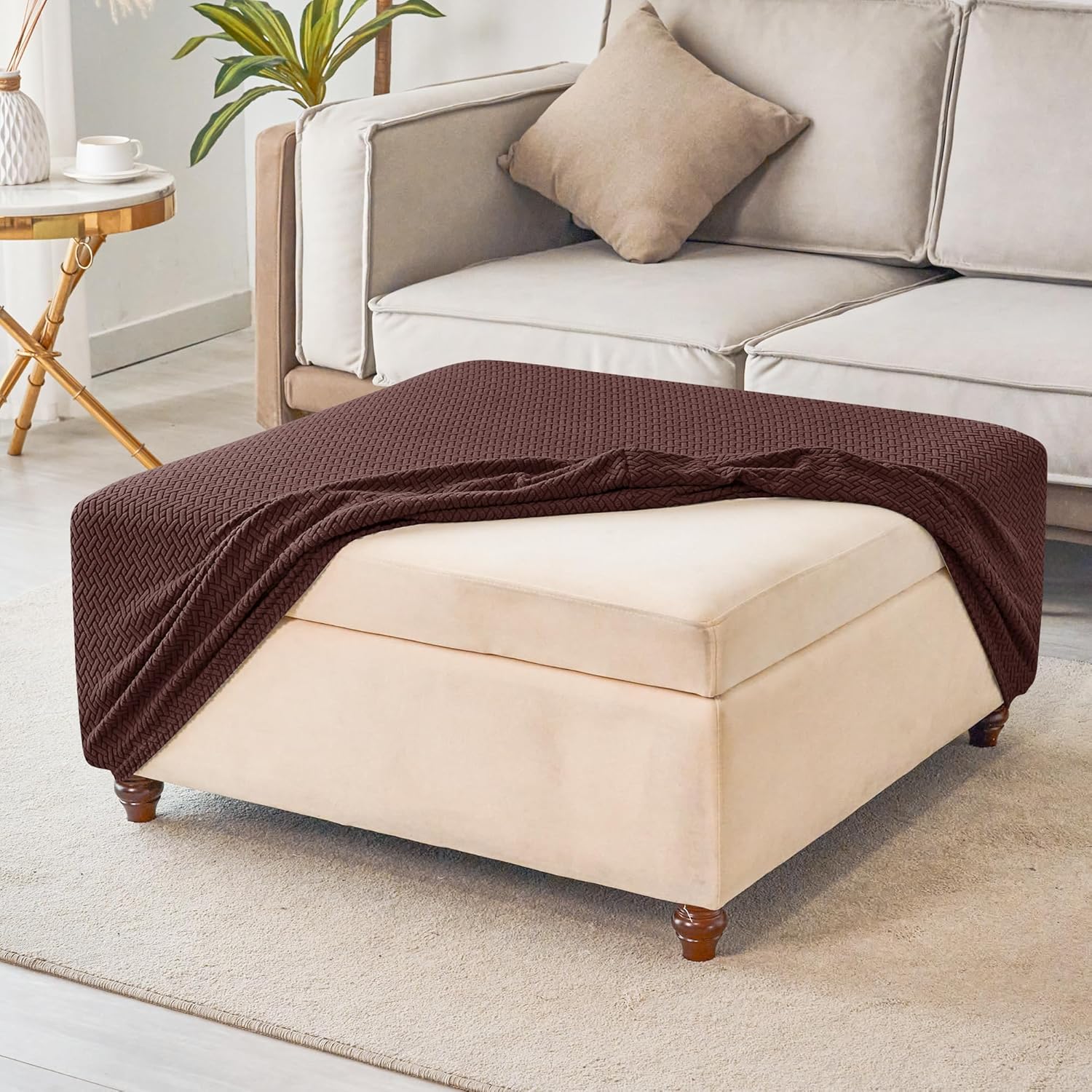 Stretch Knitted Jacquard Ottoman Cover