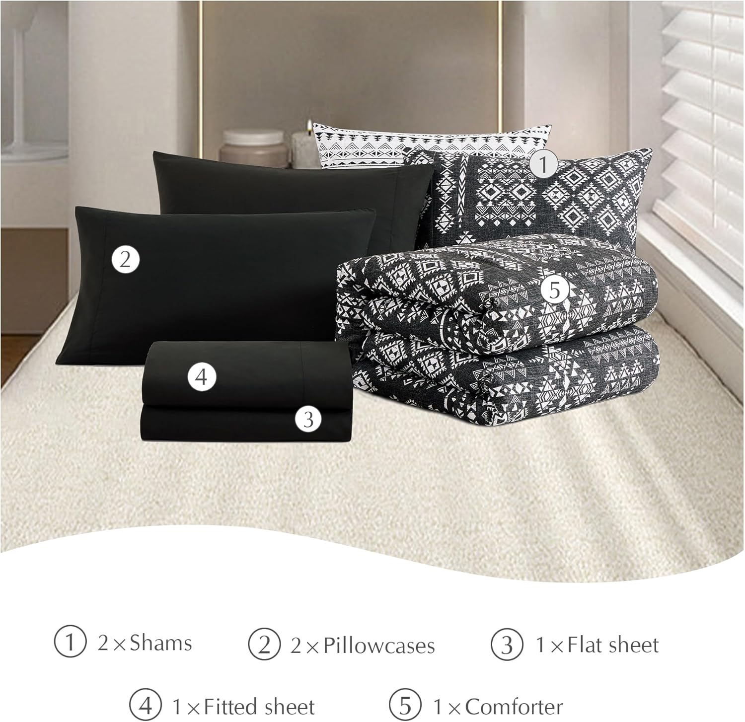 King Size Comforter Set- 7 Pieces