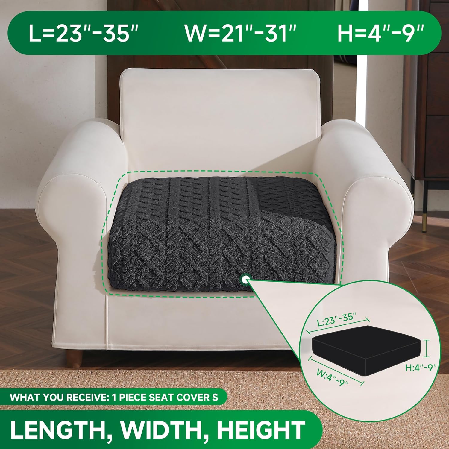 Couch Cushion Covers, Super Soft Thicker Fleece Sofa Cover Stretch Sectional Sofa Slipcover Washable Pet Friendly Anti-Slip Stain Resistant Furniture Cover for Home(1 Back Cover,Dark Gray)