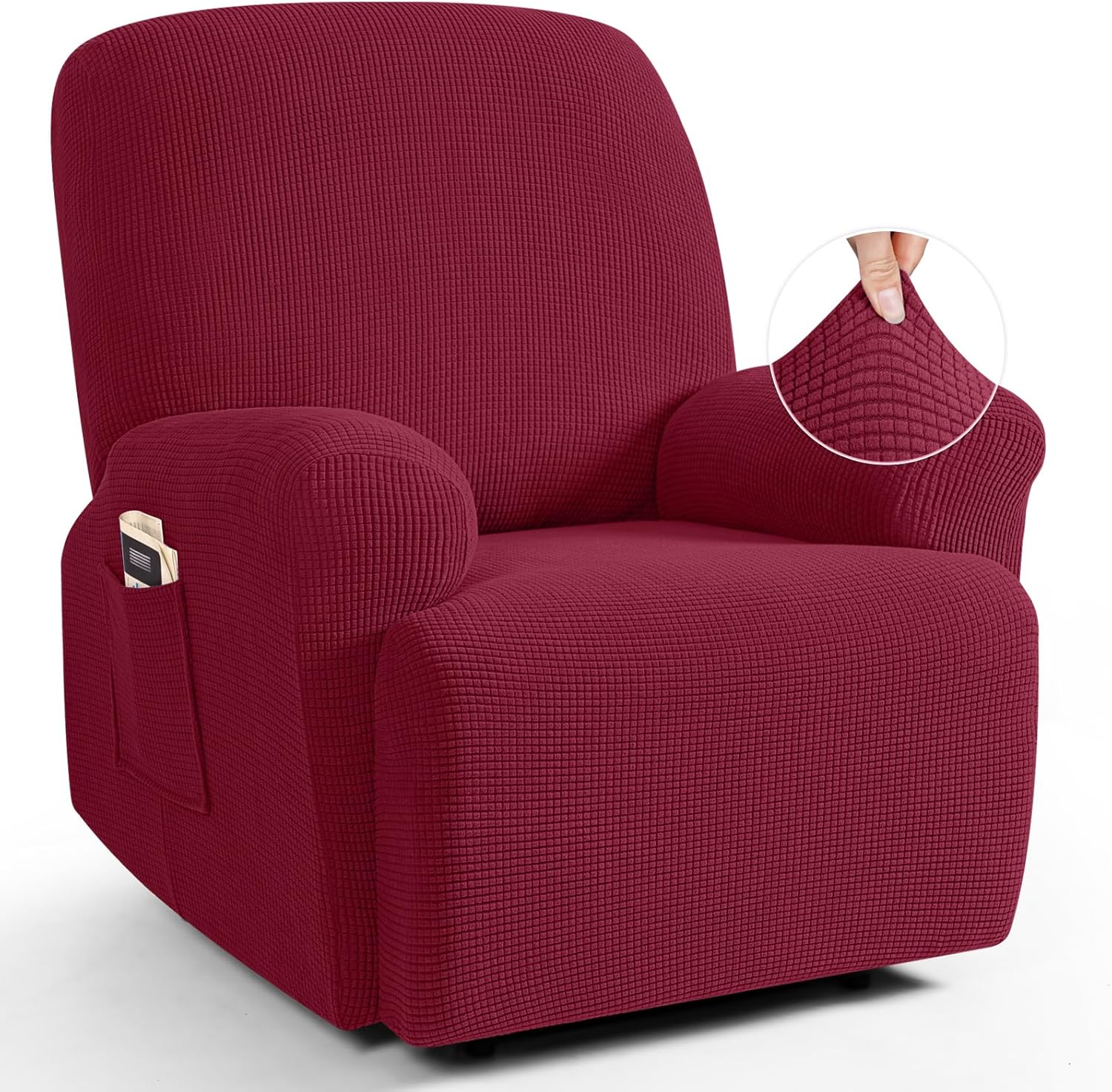 TAOCOCO Recliner Cover 4-Pieces, Recliner Stretch Sofa Slipcover, Recliner Cover 1 Seat, Couch Protector Soft, Furniture Protector Covers with Elastic,Chair Covers Jacquard Pattern (Grey)