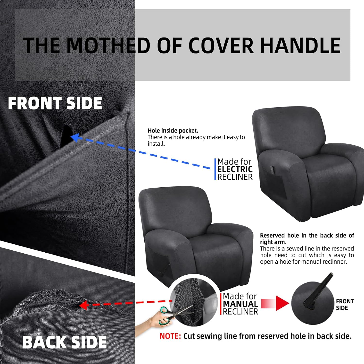 Leather Like Recliner Chair Covers Heavy Duty, 4 Pieces Lazy Boy Recliner Cover for Recliner Chair, Leather Cover for Recliner slipcovers Washable for Pets (Dark Brown)