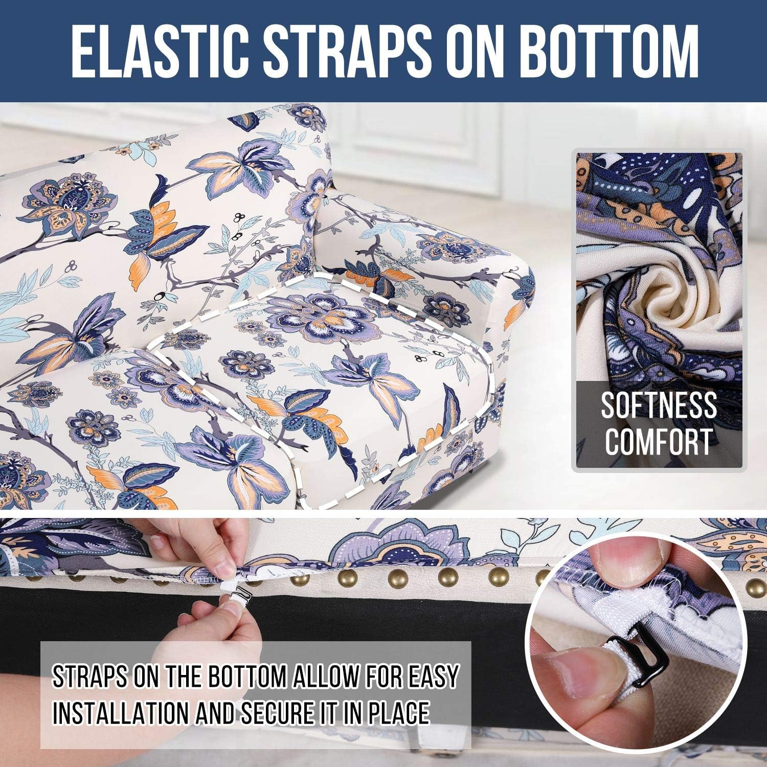 hyha Couch Covers, Chair/Sofa Covers, Floral Pattern, Stretch, Printed, 2 Pieces, Armchair Slipcover, Separate Couch Cushion Slipcover, Furniture Protector for Dogs(Armchair, Paisley Floral)