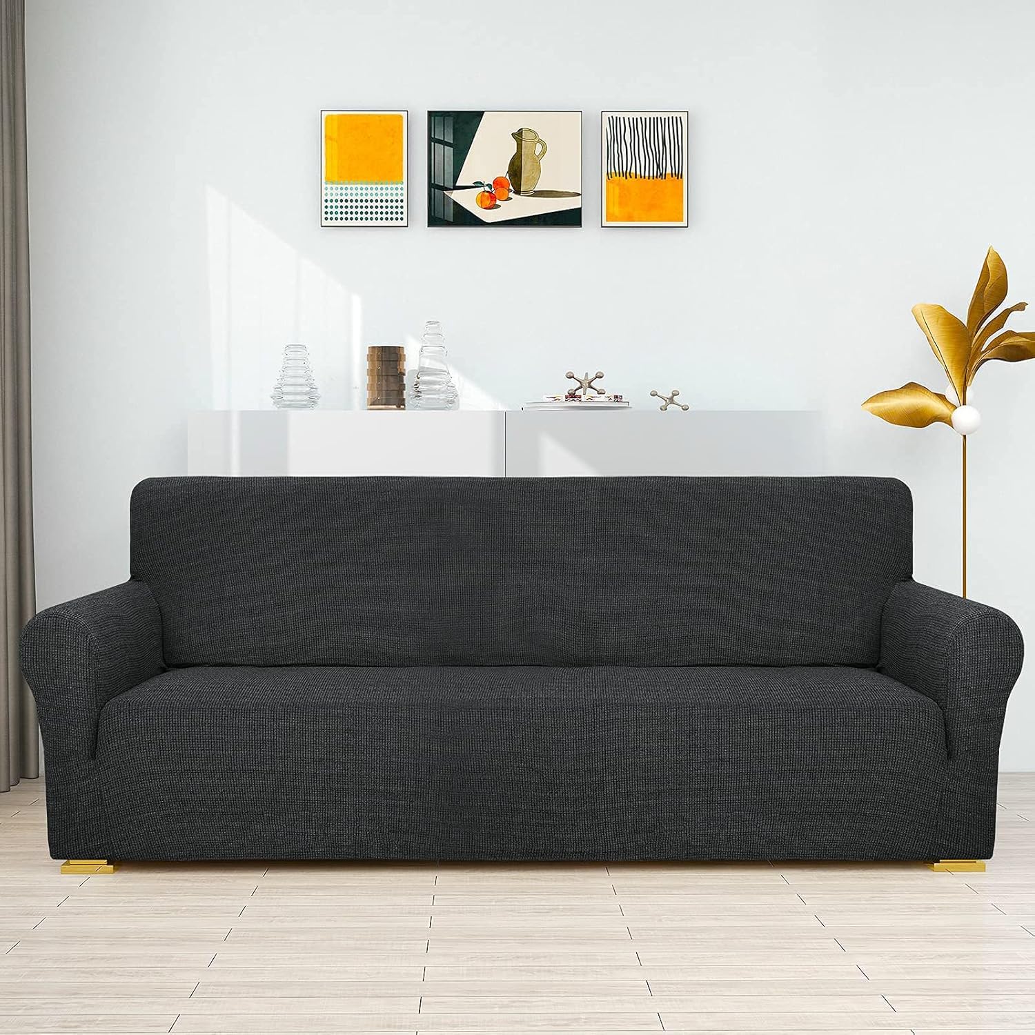 ZNSAYOTX Chair Slipcovers with Arms for Living Room High Stretchy Spandex Pet Friendly Armchair Furniture Protection Covers (Black and White, Chair)