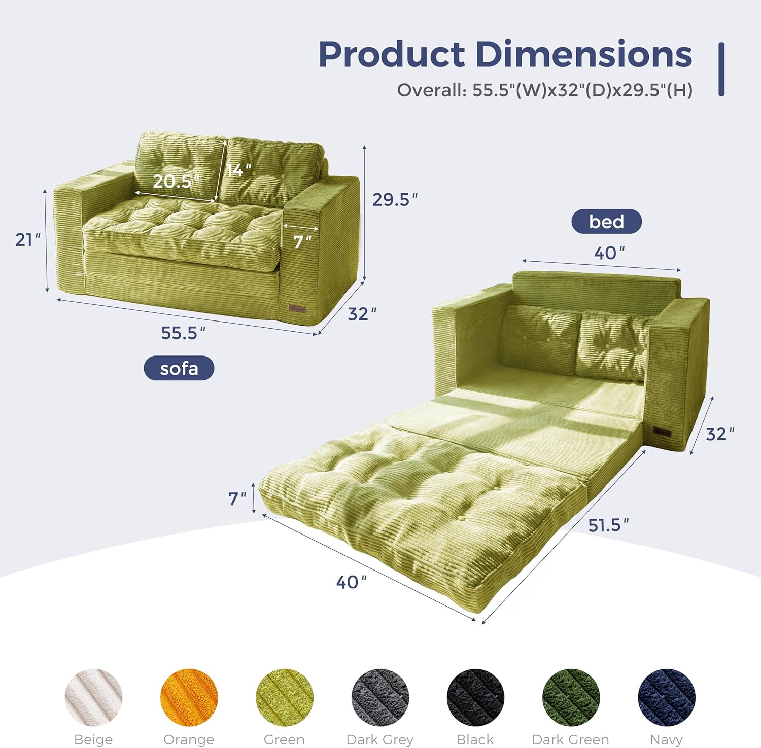 Convertible Sofa Bed, Pull Out Loveseat