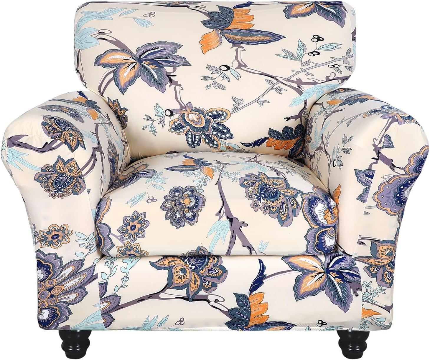 SearchI Stretch Sofa Cover Printed Couch Covers, Floral Pattern 2 Piece Armchair Slipcover with Separate Chair Cushion Cover, Washable Furniture Protector for Living Room(Armchair, Ball Flower)