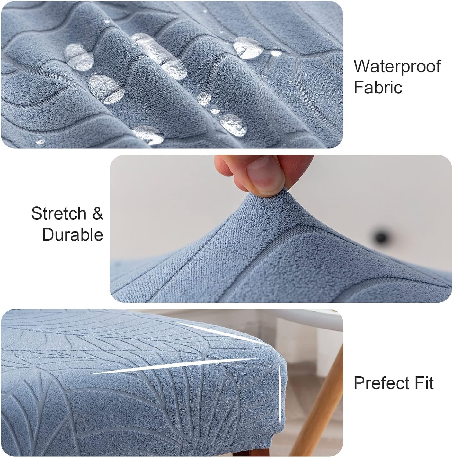 Genina 100% Waterproof Chair Covers for Dining Room Set of 4, Stretch Parson Chair Slipcovers for Kitchen Chairs, Washable Chair Protectors, Leaves-Warm Gray
