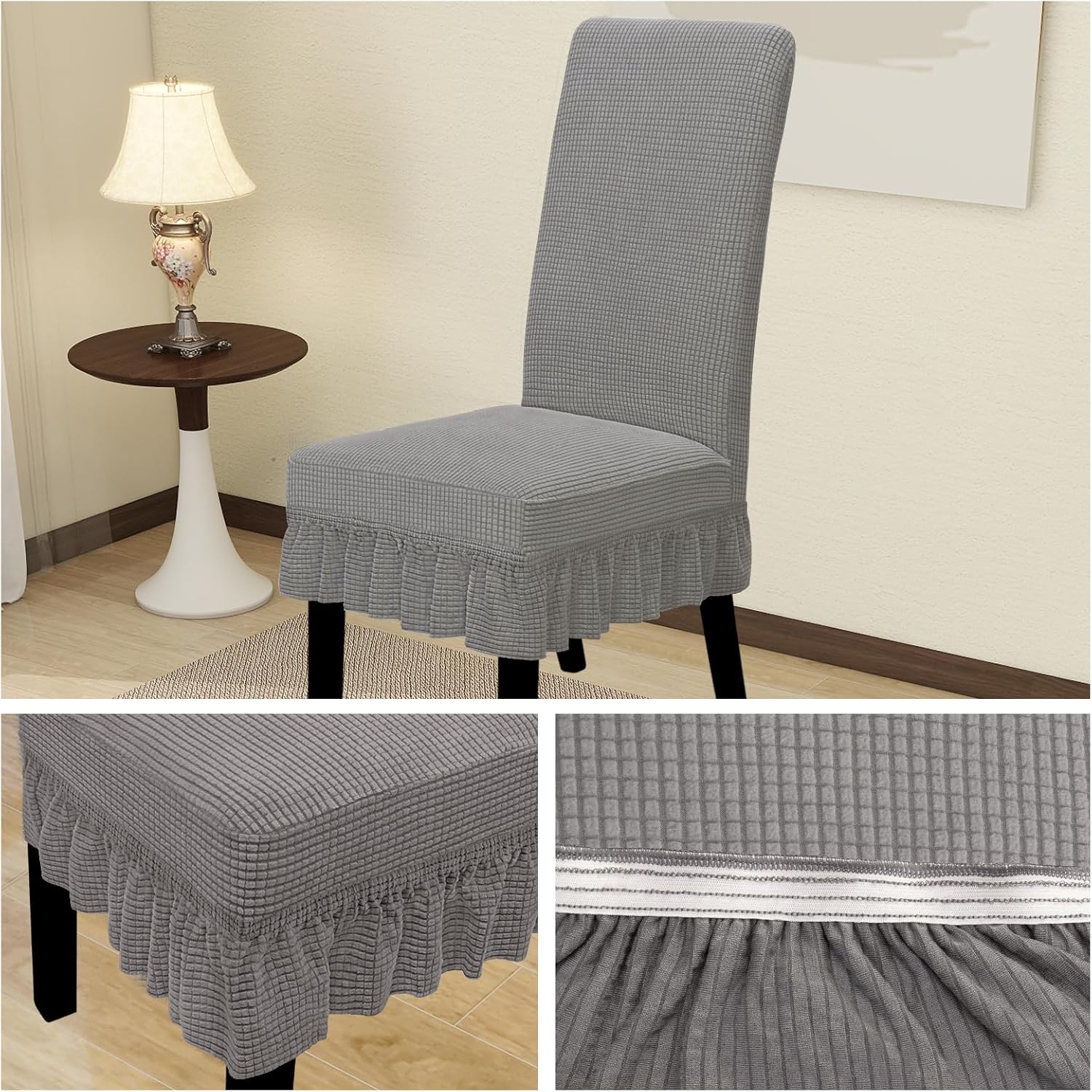 Easy-Going Dining Chair Covers Stretch Parsons Chair Slipcover with Skirt Chair Covers for Dining Room Restaurant Banquet (2 PCS, Light Gray)