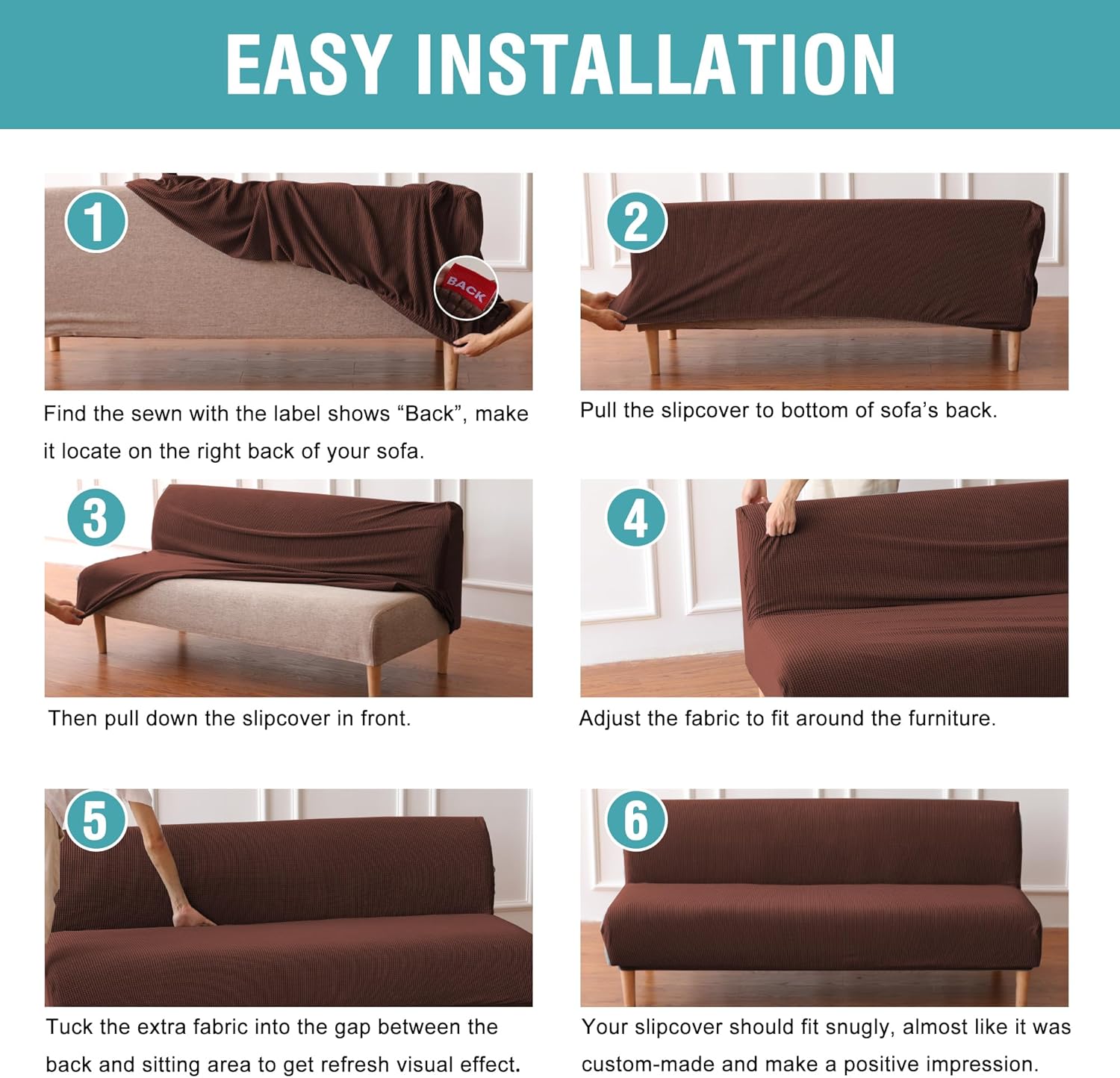 H.VERSAILTEX Armless Futon Cover Stretch Sofa Bed Slipcover Protector Elastic Feature Rich Textured High Spandex Small Checks Jacquard Fabric Futon Cover, Machine Washable, Sage