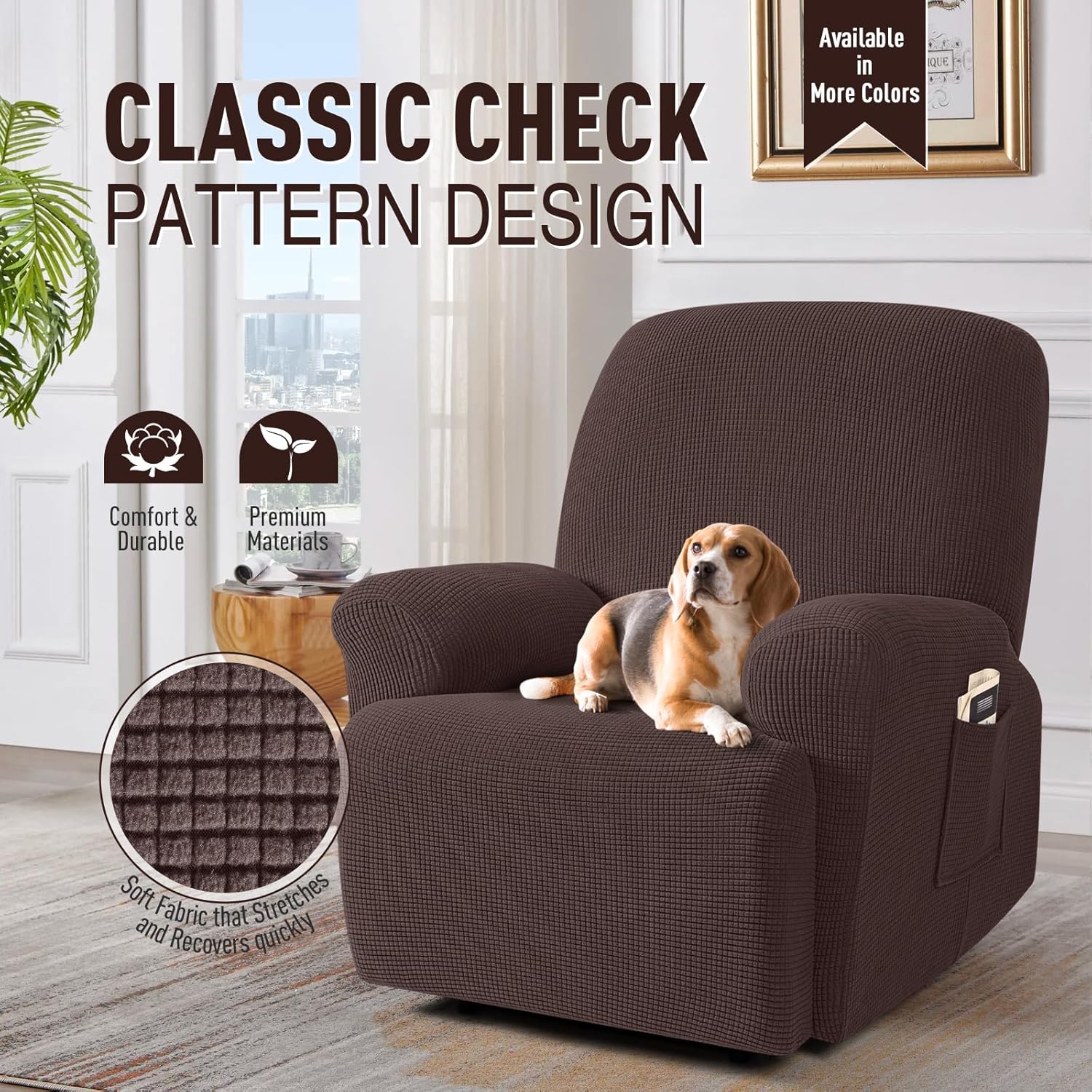 TAOCOCO Recliner Cover 4-Pieces, Recliner Stretch Sofa Slipcover, Recliner Cover 1 Seat, Couch Protector Soft, Furniture Protector Covers with Elastic,Chair Covers Jacquard Pattern (Grey)