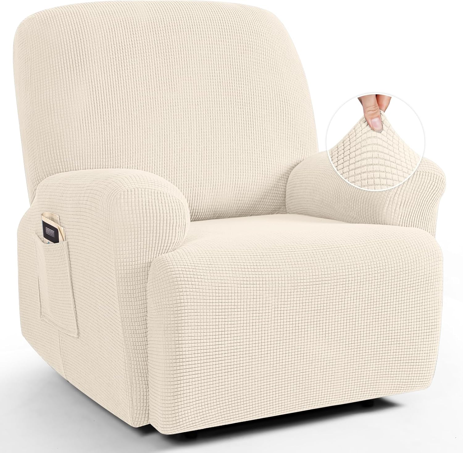 TAOCOCO Recliner Cover 4-Pieces, Recliner Stretch Sofa Slipcover, Recliner Cover 1 Seat, Couch Protector Soft, Furniture Protector Covers with Elastic,Chair Covers Jacquard Pattern (Grey)