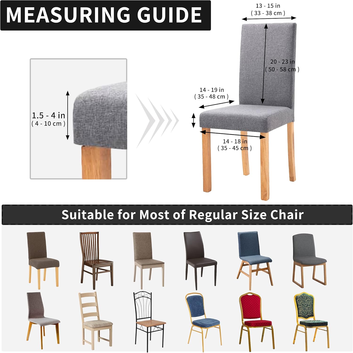 Easy-Going 100% Waterproof Dining Room Chair Cover Set of 6, Stretch Jacquard Parson Chair Slipcover Removable Washable Chair Protector for Home, Restaurant, Banquet (Large, Light Gray)