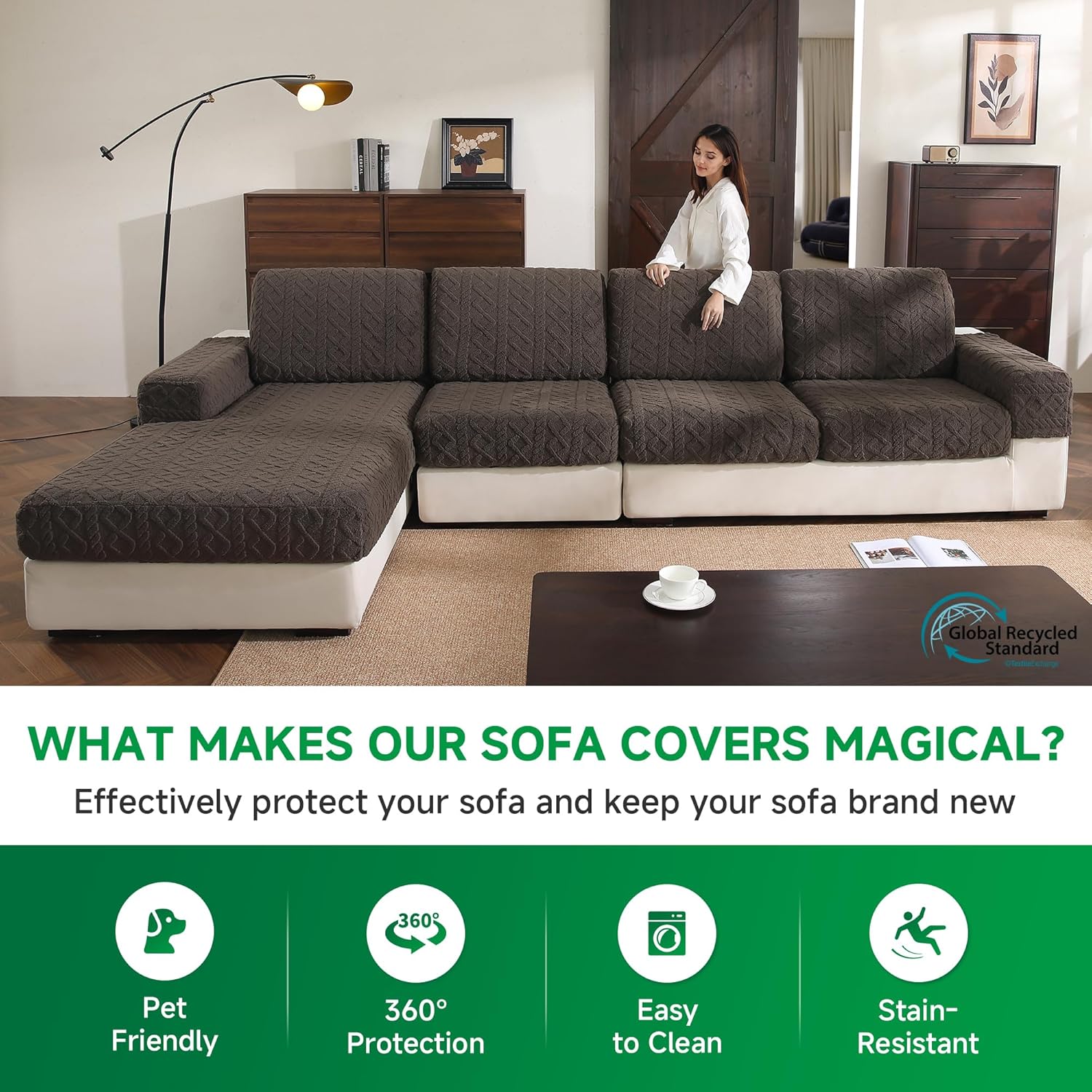 Couch Cushion Covers, Super Soft Thicker Fleece Sofa Cover Stretch Sectional Sofa Slipcover Washable Pet Friendly Anti-Slip Stain Resistant Furniture Cover for Home(1 Back Cover,Dark Gray)