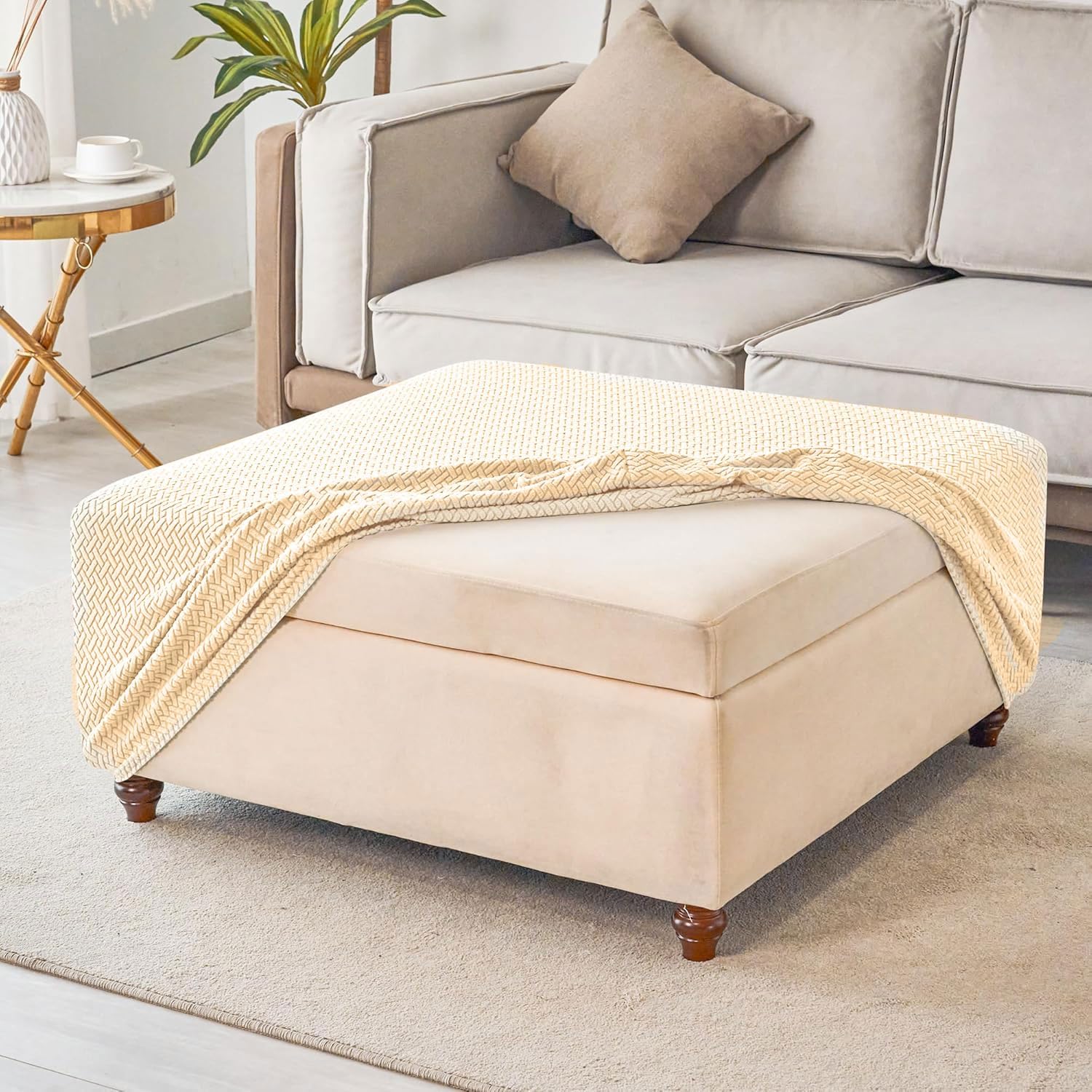 Stretch Knitted Jacquard Ottoman Cover