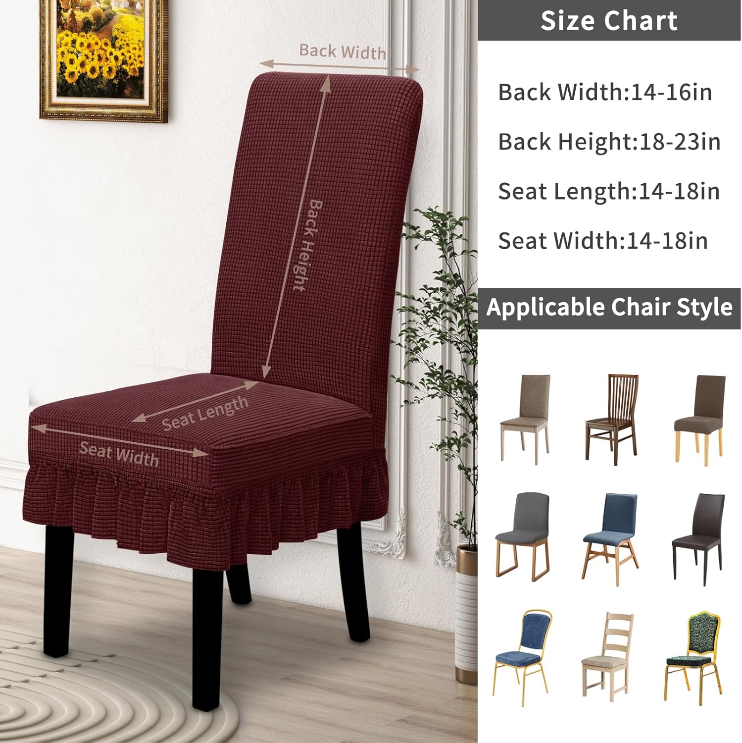 Easy-Going Dining Chair Covers Stretch Parsons Chair Slipcover with Skirt Chair Covers for Dining Room Restaurant Banquet (2 PCS, Light Gray)