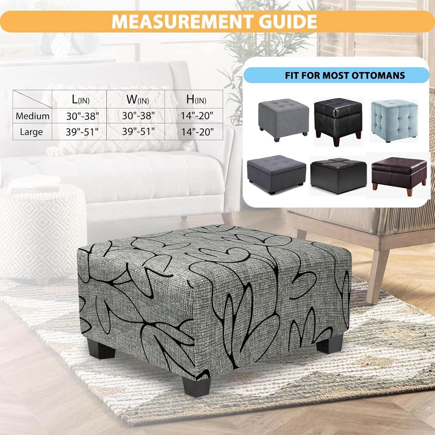 Ottoman Cover Square Slipcovers