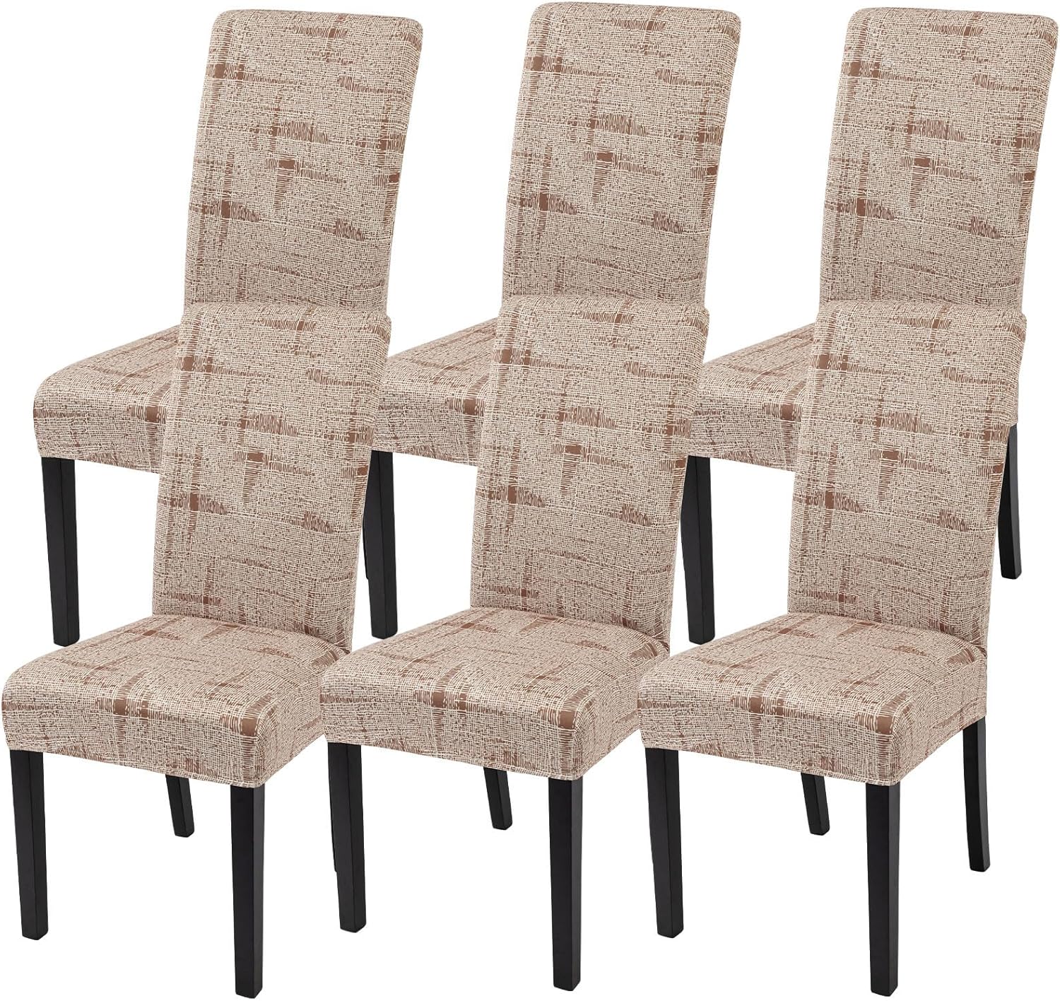 SearchI Chair Covers Slipcovers Set of 4, Spandex Super Fit Stretch Removable Washable Kitchen Parsons Protector for Dining Room,Hotel,Ceremony,Beige+Flowers