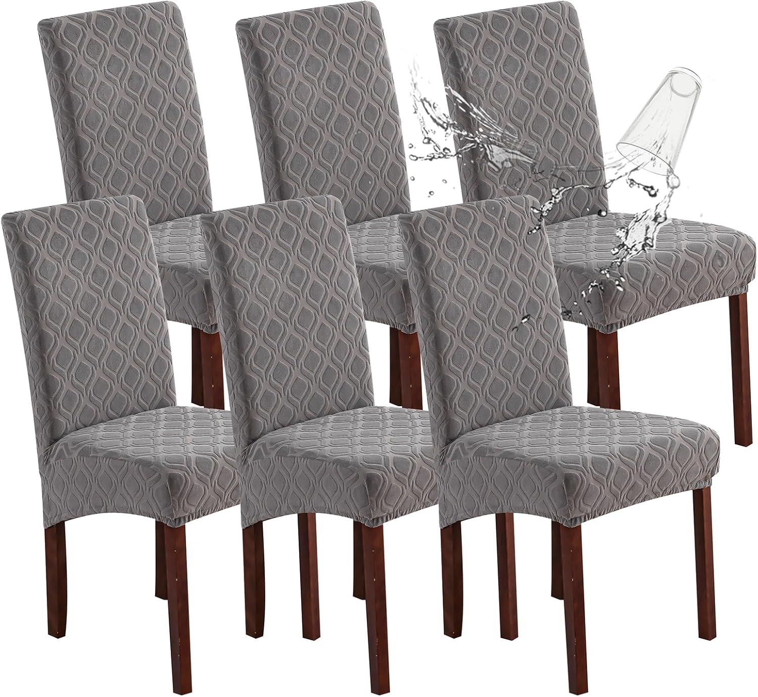 Genina 100% Waterproof Chair Covers for Dining Room Set of 4, Stretch Parson Chair Slipcovers for Kitchen Chairs, Washable Chair Protectors, Leaves-Warm Gray