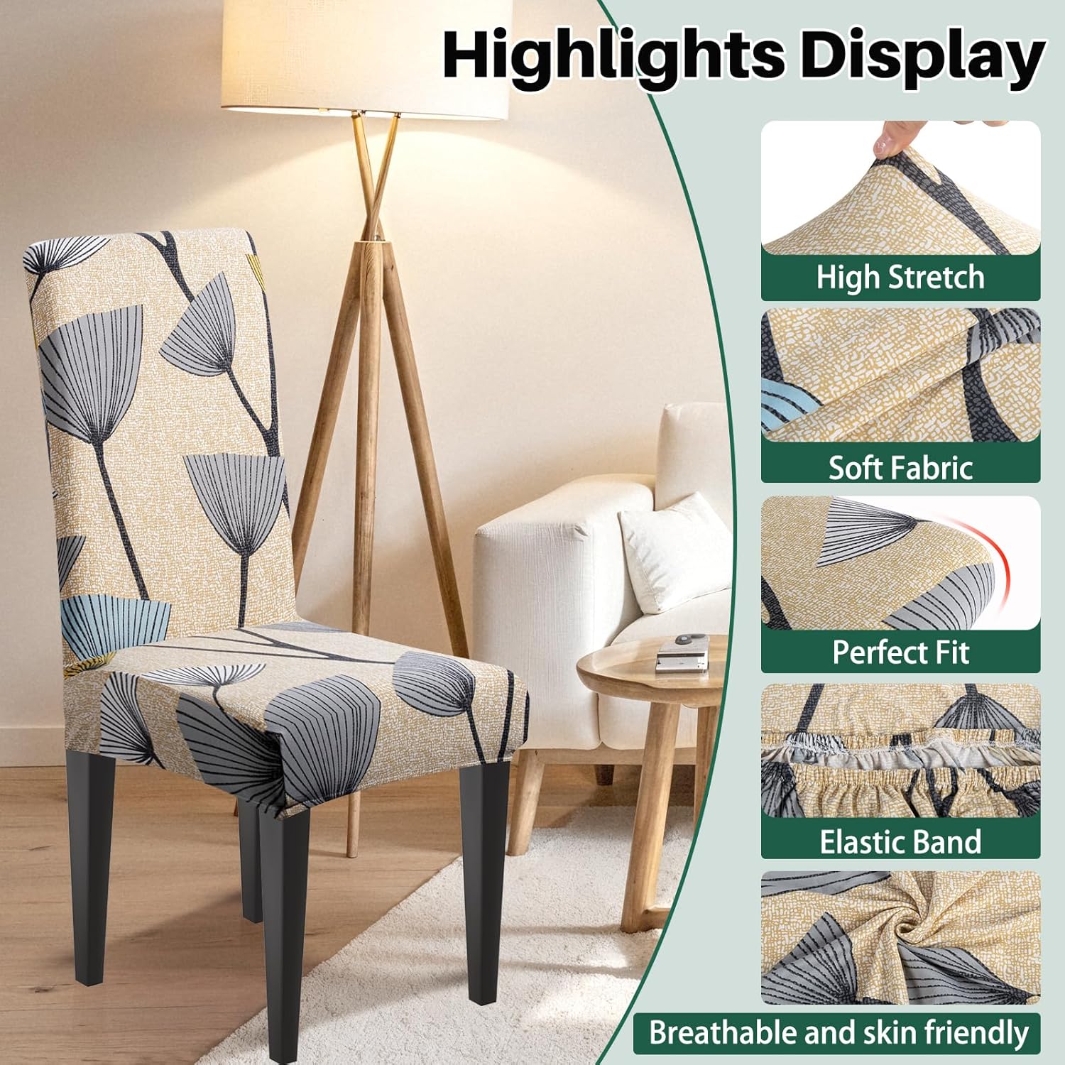 Dioxide High Stretch Chair Covers for Dining Chairs, Washable Dining Chair Covers Set of 6, Soft Kitchen Chairs Seat Covers, Parsons Chair Slipcovers Protectors for Home Hotel Restaurant Banquet