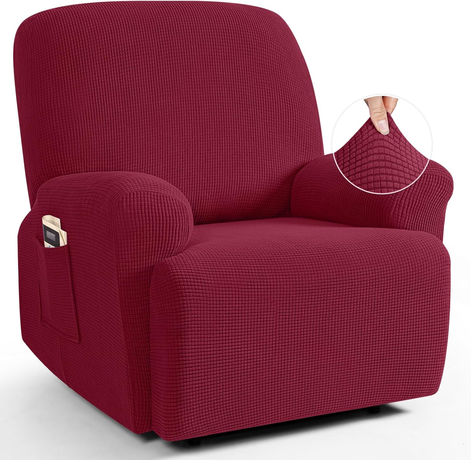 TAOCOCO Recliner Cover 4-Pieces, Recliner Stretch Sofa Slipcover, Recliner Cover 1 Seat, Couch Protector Soft, Furniture Protector Covers with Elastic,Chair Covers Jacquard Pattern (Grey)