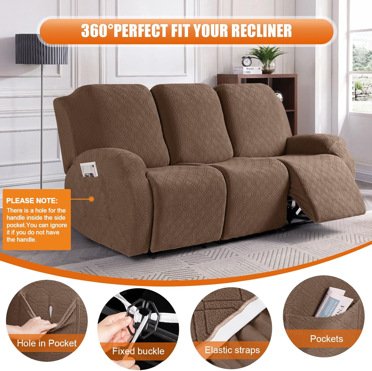 VANSOFY Recliner Chair Cover, 3-Pieces Stretch Recliner Covers for Recliner Chair Soft Reclining Chair Slipcover Furniture Protector for Dogs Cats(Dark Gray)