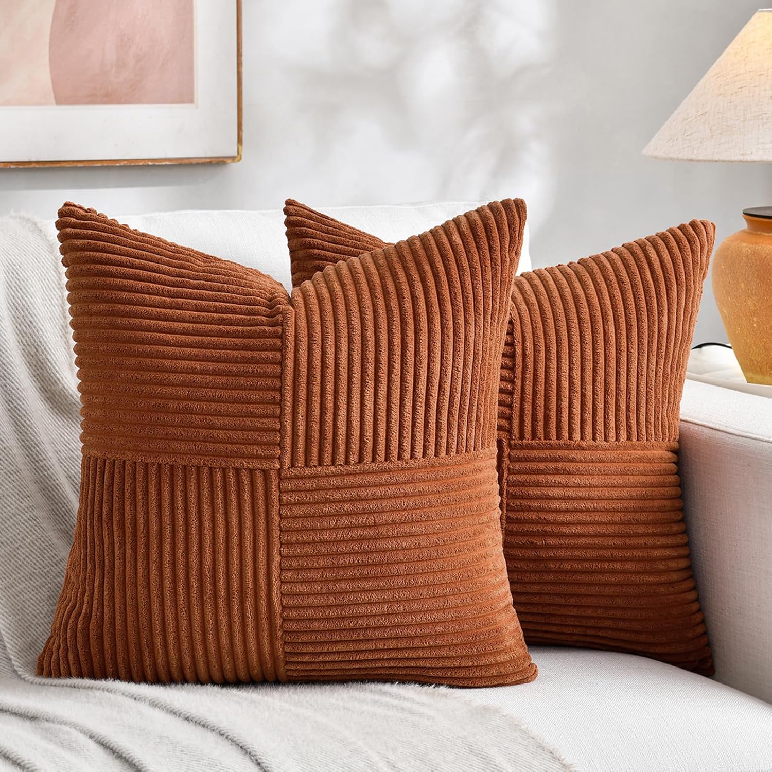2 Packs Rust Boho Decorative Throw Pillow Covers