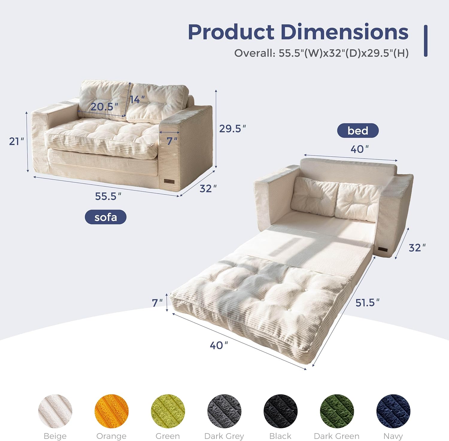 Convertible Sofa Bed, Pull Out Loveseat