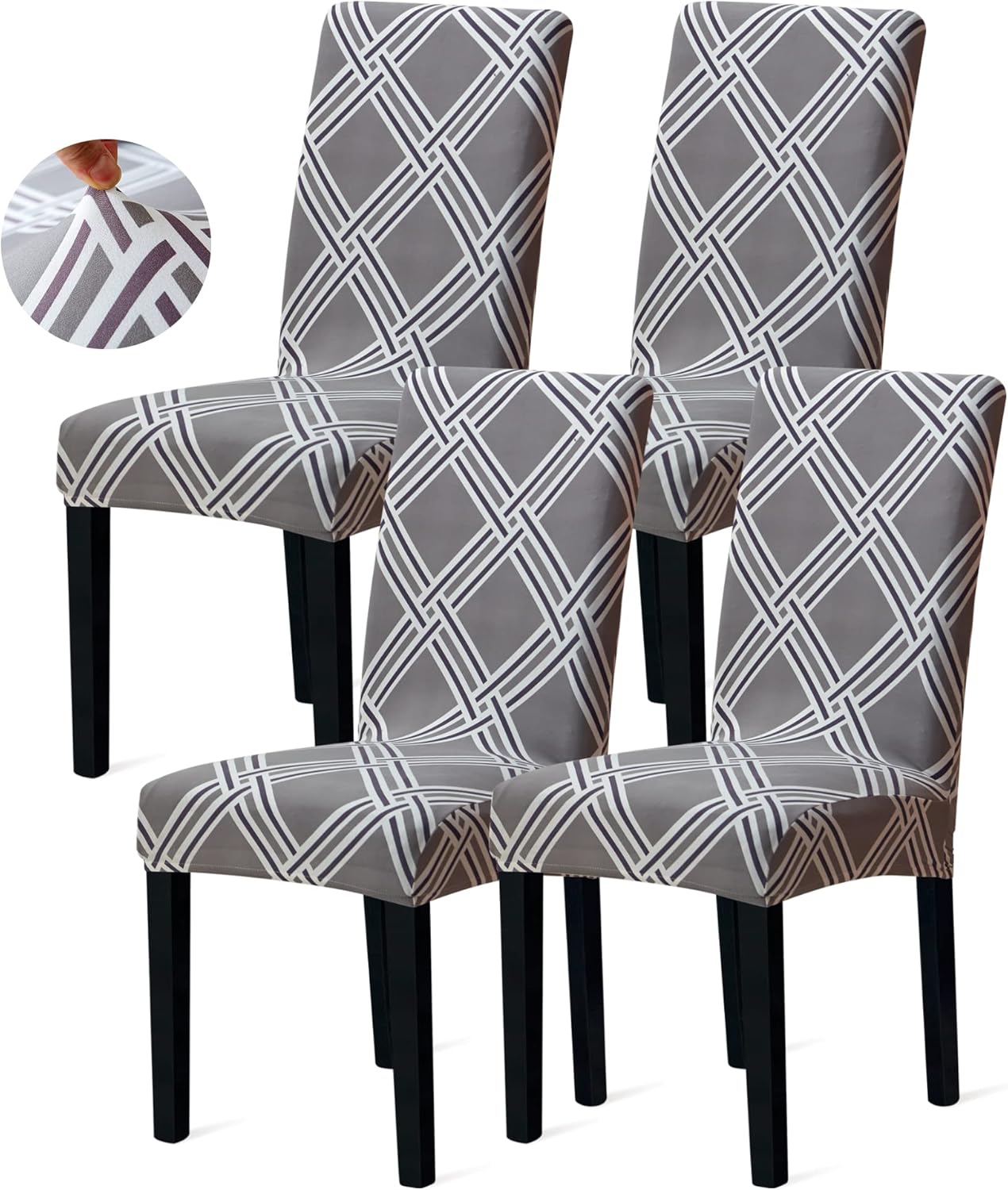Sufdari Dining Chair Covers,Kitchen Cover,Parsons Slipcover,Spandex Protectors for Room Stretch Chairs Cover Set of 4 -Gray