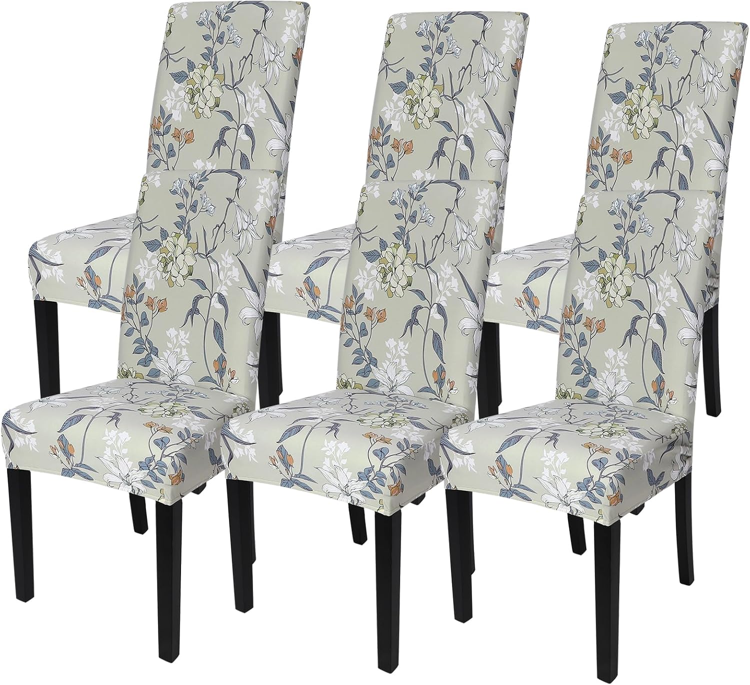 SearchI Chair Covers Slipcovers Set of 4, Spandex Super Fit Stretch Removable Washable Kitchen Parsons Protector for Dining Room,Hotel,Ceremony,Beige+Flowers